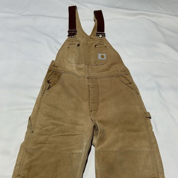 Vintage Carhartt Bib Overalls Size 32x29 Double Knee Canvas Duck - Picture 6 of 11